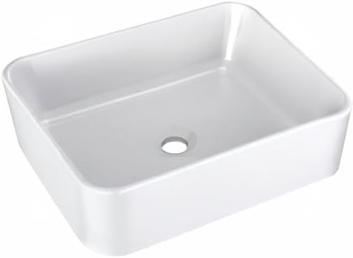 GAOMON Vessel Sink Rectangular, 19"x15" Bathroom Sink White Ceramic Lavatory Vanity Above Counter Vessel Sink Art Basin - white