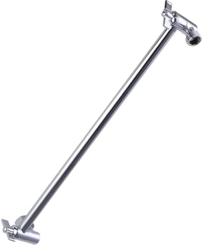 Heavy Duty Adjustable Shower Arm, 16" 100%Brass Extension with Gear Lock Teeth & Swivel Nut,Strong Load Support, No Sagging, Keeps ShowerHead Straight, Leak-Free, G1/2 NPT(Chrome)