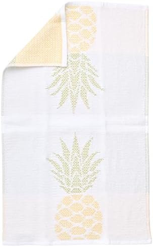 Ritz 4-Piece Kitchen Towel Set, Jacquard Pineapple & Sun Toss Prints with Yellow & Pine Green Textured Terry, Highly Absorbent Cotton Blend, 16" x 26", Tropical Summer Kitchen Decor
