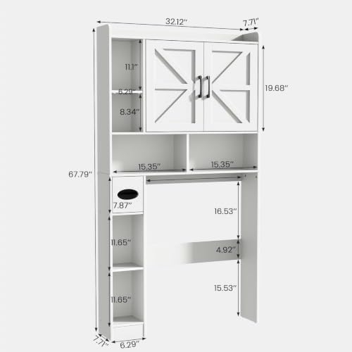 Vabches Over The Toilet Storage Cabinet with 2 Barn Doors, White