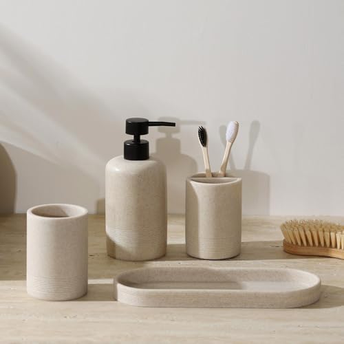 Bathroom Accessories Set, Simple Sandstone Look, Beige, 4 PCS
