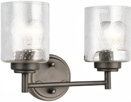 Kichler Winslow 2-Light Farmhouse Vanity Light, Olde Bronze | Clear seeded glass vanity light for powder rooms and mirrors (12.75" x 9.25" x 12")