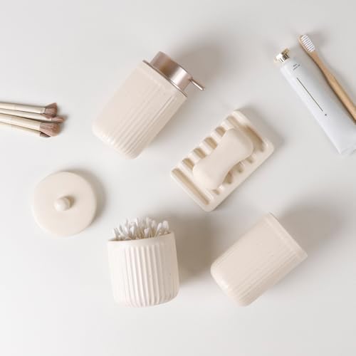 BosilunLife Striped Apricot Ceramic Bathroom Accessories Set of 4