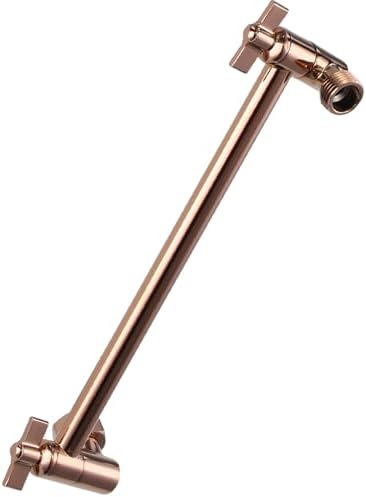 Heavy Duty Adjustable Shower Arm, 11" 100%Brass Extension with Gear Lock Teeth & Swivel Nut,Strong Load Support, No Sagging, Keeps ShowerHead Straight, Leak-Free, G1/2 NPT(Rose Gold)