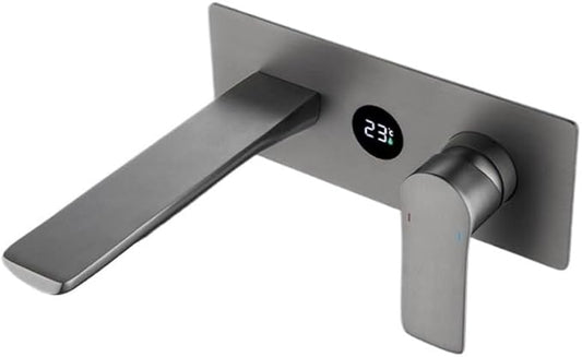 Faucet Concealed Digital Display Faucet Copper Gun Wall-Mounted Countertop, Washbasin Cold and Hot Water Faucet(Gun Gray) Faucet