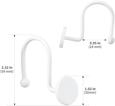 CHICTIE White Shower Curtain Hooks, Rustproof Shower Curtain Rings for Bathroom, Metal Shower Hooks for Shower Curtain Rod, Modern Decorative Shower Curtain Hangers Set of 12, Round Heavy Duty Design