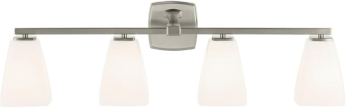 Kichler Marant 33.25" 4-Light Vanity Light with Opal Glass in Brushed Nickel, for Bathroom, Powder Room, Over a Mirror, (33.25" W x 9.5" H), 55217NI