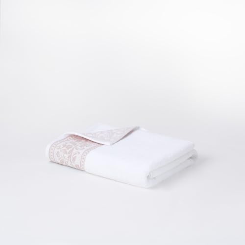 Modern Threads Allie 6-Piece 100% Cotton Towel Set – Jacquard Floral Border – Includes 2 Bath Towels, 2 Hand Towels, 2 Washcloths – Absorbent, Quick Dry, Soft & Durable – Blush Pink