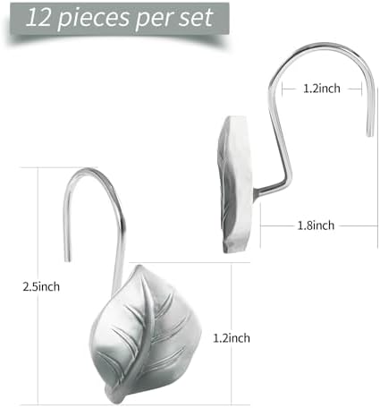 Grey Plant Leaf Shower Curtain Hooks,Eucalyptus Bathroom Decor,12PCS