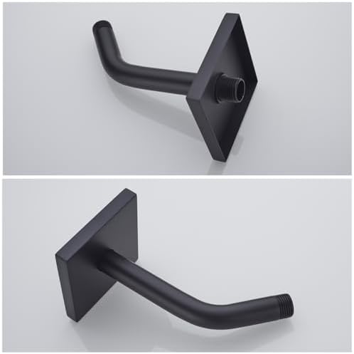 Shower Arm with Flange and Teflon Tape,6 in Wall Mount Replacement Angle Shower Head Arm Wall Mounted Shower Pipe Arm Extension for Fixed Shower Head Matte Black,SW-91018-6MB-SQ.