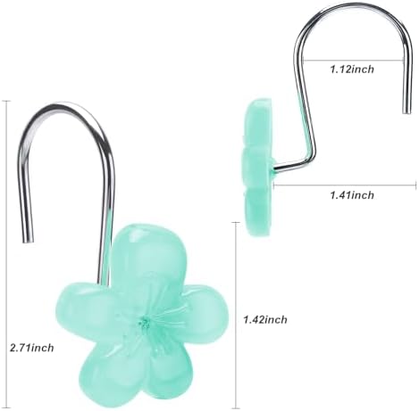 Cute Flower Shower Curtain Hooks, Glow in The Dark, Pretty Floral Themed Elegant Bathroom Decor, Teal