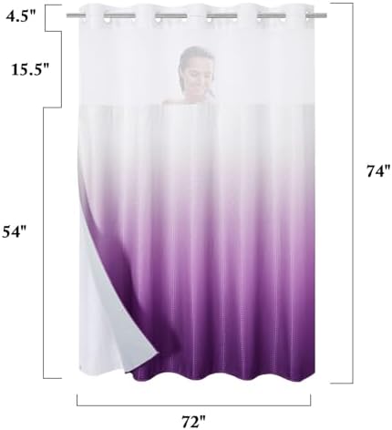 Gibelle No Hook Cloth Ombre Purple Shower Curtain with Liner, 72x74