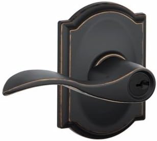 Schlage F51A ACC 716 CAM Accent Door Lever with Camelot Trim, Keyed Entry Lock, Aged Bronze