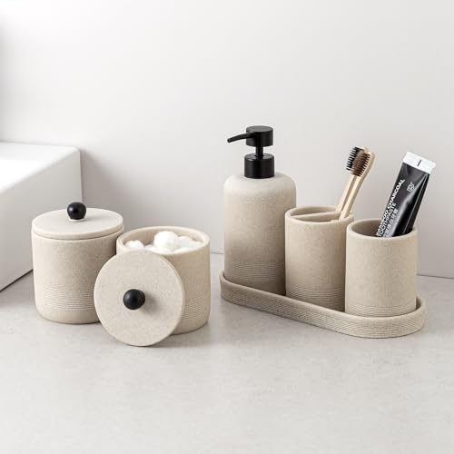 Bathroom Accessories Set, 6 PCS, Modern Sandstone Look, Beige
