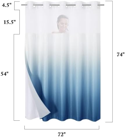 Gibelle No Hook Cloth Ombre Blue Shower Curtain with Liner, 72x74