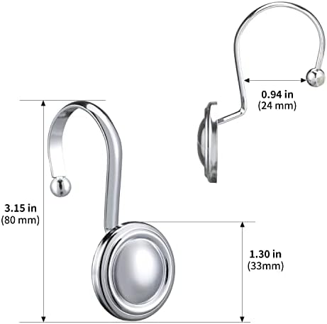 CHICTIE Chrome Shower Curtain Hooks Rings, Decorative Silver Shower Hook for Shower Curtain, Rustproof Modern Shower Rings Hangers for Bathroom Curtains Rods, Set of 12