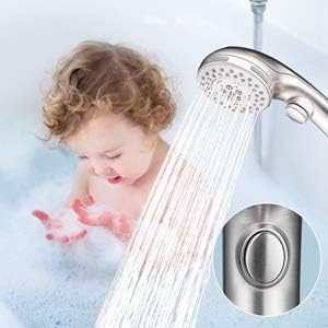 Shower Head, High Pressure 6 Setting Shower Head Hand-Held with ON/OFF Switch and Spa Spray Mode - Shower Heads with Handheld Spray High Pressure - Brushed Nickel
