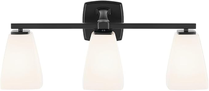 Kichler Marant 21.25" 3-Light Vanity Light with Opal Glass in Black, for Bathroom, Powder Room, Over a Mirror, (21.25" W x 9.5" H), 55216BK