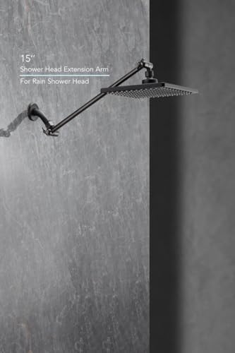 15 Inch Extra Long Adjustable Shower Head Extension Arm With Locking Set Screw, Singing Rain 304 Stainless Steel Angle Height Adjustable, G1/2 Universal Connector Compatible (Oil Rubber Bronze)
