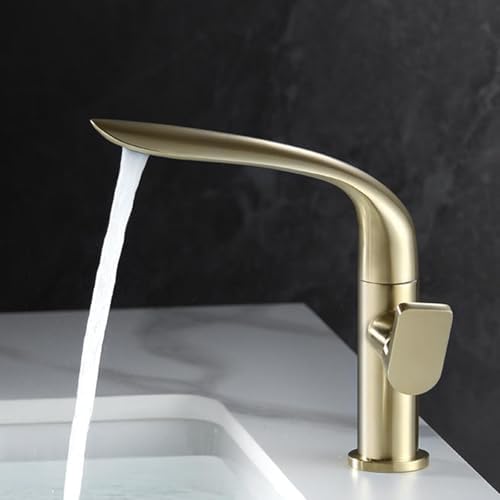 360° Rotatable Gold Brushed Single Handle Bathroom Faucet Mixer, Hot & Cold Water, Stylish Sink Tap for Kitchen & Bath, Modern Design, Easy Installation