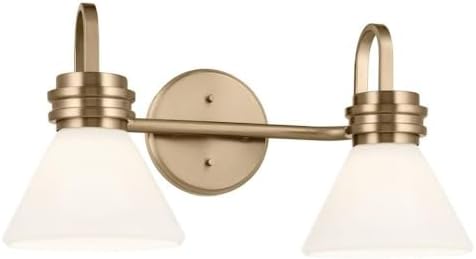Farum 19.25 Inch 2 Light Vanity Light with Opal Glass in Black with Champagne Bronze Accents, Damp Rated, for Bathroom, Over Vanity, or Jack and Jill Layout (19.25" W x 9.5" H x 9.5" Ext.) 55154BK