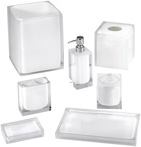 Izod - Tissue Box Cover, Durable Resin Countertop Accessories, Dorm Room Essentials, Modern Home Decor (Marina Collection, White)