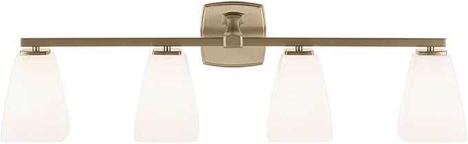 Kichler Marant 33.25" 4-Light Vanity Light with Opal Glass in Champagne Bronze, for Bathroom, Powder Room, Over a Mirror, (33.25" W x 9.5" H), 55217CPZ