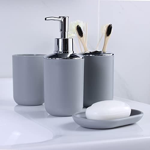 IMAVO Bathroom Accessories Set,Grey Bathroom Set,9 Pieces Bathroom Accessory Set,Tray,Qtip Holders,Toilet Brush,Trash Can for Bathroom Décor and Home Gifts