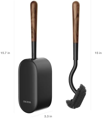 Toilet Bowl Brush and Holder, OSCIOSS Toilet Brush Set with Ergonomic Design, Compact Size, Durable Bristles, RV Toilet Brushes & Holders for Dead Corner Clean (Wood&Black, 2pack)