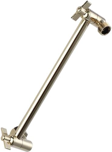 Heavy Duty Adjustable Shower Arm, 11" 100%Brass Extension with Gear Lock Teeth & Swivel Nut,Strong Load Support, No Sagging, Keeps ShowerHead Straight, Leak-Free, G1/2 NPT(Bright Gold)