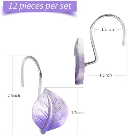 Purple Plant Leaf Shower Curtain Hooks,Eucalyptus Bathroom Decor,12PCS