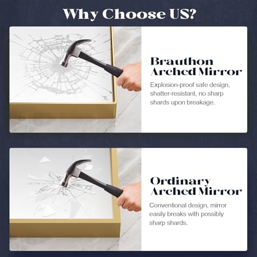 Gold Arched Bathroom Mirrors Pair, 2-Pack 22x30 Inch Metal Framed Arch Vanity Mirrors for Over Sink, Living Room Bedroom Mantel Entryway Hallways