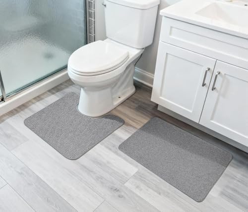 Bosap Bath Mat Set 2 Pieces,Ultra Thin Bathroom Rugs,Rubber Toilet Rugs