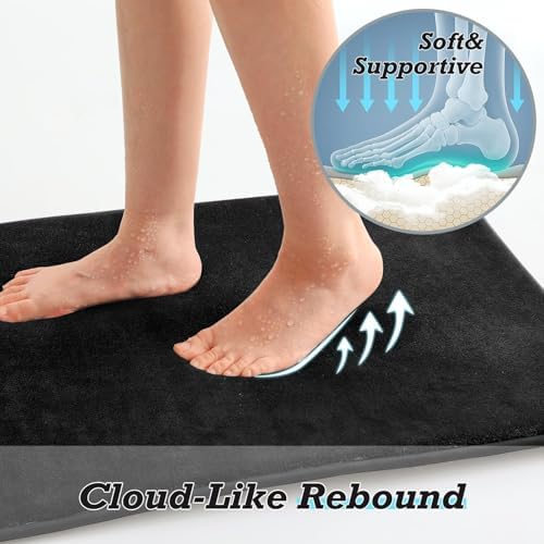 HUXMEYSON Bathroom Rugs Sets 3 Piece, Non-Slip & Quick Dry Bath Mat Set, Ultra Soft Velvet Bath Rugs for Bathroom, Toilet and Shower Floor, Black