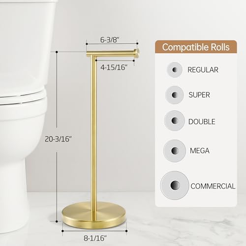 KES Gold Toilet Paper Holder Free Standing SUS 304 Stainless Steel Rustproof Pedestal Lavatory Tissue Roll Holder Floor Stand Modern Brushed Gold Finish, BPH283S1-BZ