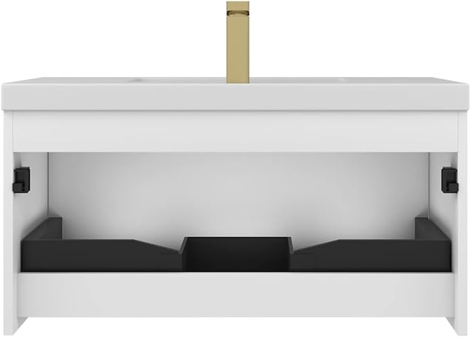 Blossom 36 Inch Bathroom Vanity with Sink | All Wood Wall Mounted Floating Vanity Cabinet with Acrylic Sink | Soft-Close Drawer | Modern Minimalist Style Vanities (36" w/Acrylic Basin, Matte White)