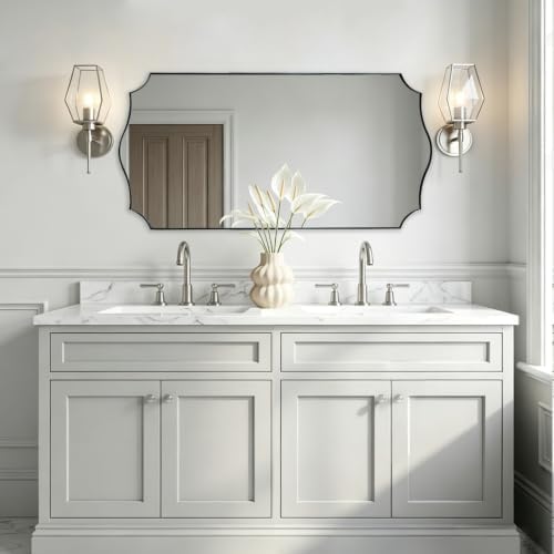 ANDY STAR Brushed Nickel Scalloped Rectangle Mirror, 24x48 Inch Mirror
