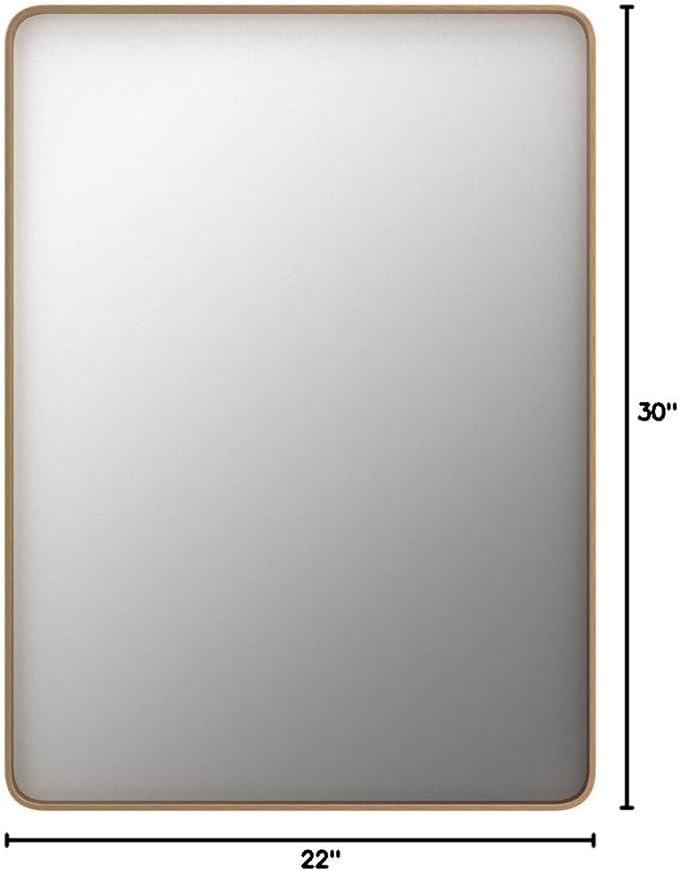LOAAO 22"X30" Gold Bathroom Mirror | Rounded Rectangle, Brushed Gold Frame, Wall-Mounted, Anti-Rust, Hangs Horizontally or Vertically