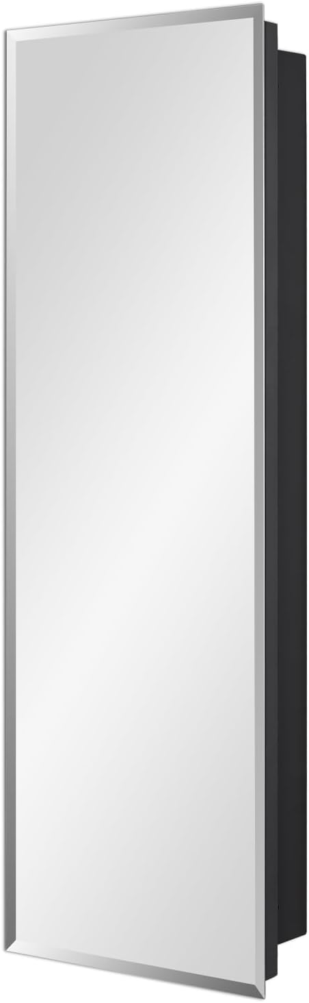 IDYLLOR Black Bathroom Medicine Cabinet with Beveled Edge Mirrored Door 12 x 36 inch, Recessed or Surface Mount, with Adjustable Glass Shelves