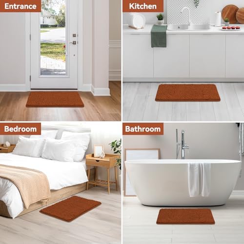 Bcoimo Bath Rug Mat,30x20 Chenille Extra Soft Burnt Orange Bathroom Tub Mat