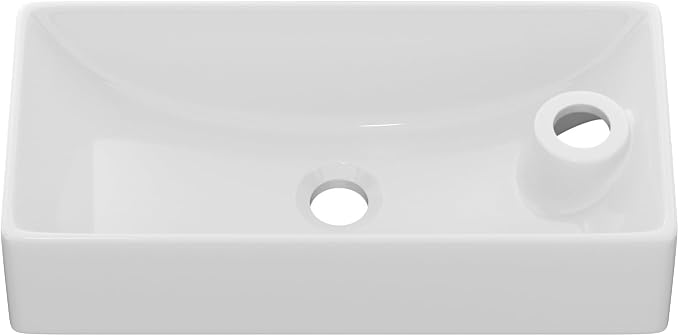Wall Mount Bathroom Vessel Sink Space Saving | Beslend 17"x8" Inch White Ceramic Vessel Sink, Rectangular White Art Hand Wash Basin with Single Hole