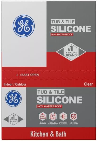 GE Tub and Tile Silicone Caulk for Kitchen and Bathroom -100% Waterproof Silicone Paste, Excellent Flexibility, Shrink and Crack Resistant - 10oz Cartridge, Clear, Pack of 12