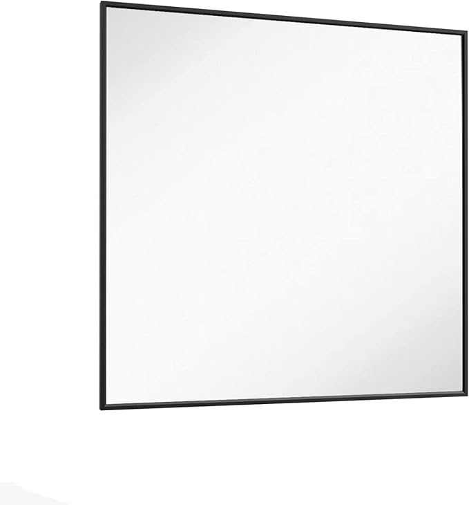 LOAAO 36"X36" Black Rectangle Bathroom Mirror Wall, Matte Black Aluminum Alloy Frame, Tempered Glass, Hangs Vertically or Horizontally, Easy to Install | Matte Black Aluminum Alloy Frame, Tempered Glass, Hangs Vertically or Horizontally, Easy to Install