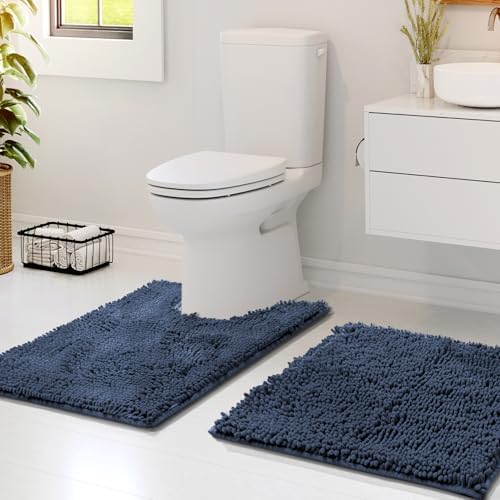 Hearth & Harbor Bathroom Rugs, Chenille Bath Mat - Machine Washable Bath Mats for Bathroom Non-Slip Backing Rubber, Quick Dry Mat - 17x24-20x24 - Dark Gray