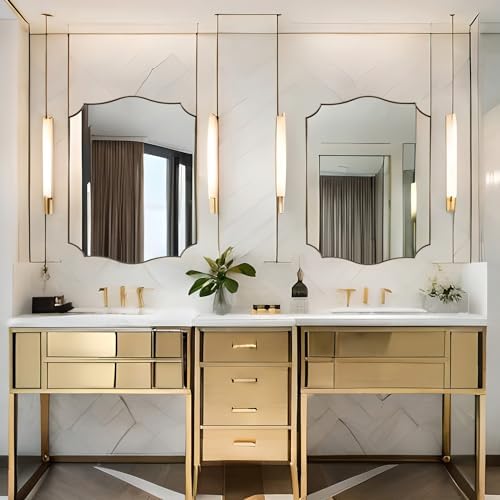 ANDY STAR Bathroom Vanity Mirror, 24x36 Irregular Wall Mirror, Gold Antique Mirror for Bathroom, Asymmetrical Mirror in Anti-Rust Stainless Steel Metal Frame, Wall Mount Horizontal or Vertical