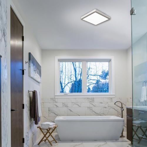 Homewerks 7105-12-BN Bathroom Fan with Light 100-CFM 2 Sones Square Ventilation Fan Dimmable LED Light and Magnetic Trim Ring Brushed Nickel