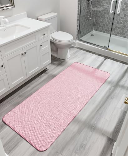 Bosap Bath Mat,Ultra Thin Bathroom Runner Rugs,Large Bath Mats for Bathroom,Quick Dry,Non-Slip,Machine Washable,Low Pile,Bath Rug,Shower Outside,Sink,Home Decor Accessories.Pink,1'9"x3'11"(21x47inch)