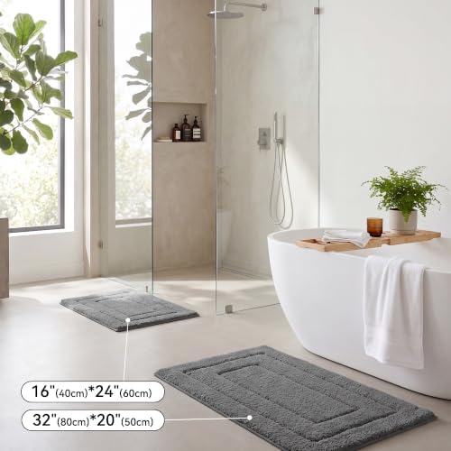 GRANNY SAYS Dark Grey Bathroom Rug 16" x 24", Non-Slip Microfiber Bath Mat