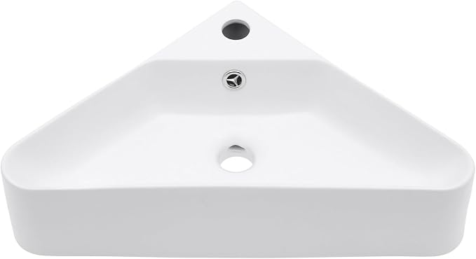 Corner Wall Mount Bathroom Sink | Beslend 21"x8" Inch White Ceramic Vessel Sink, Triangle Corner Sinks Art Basin with Overflow and Single Hole