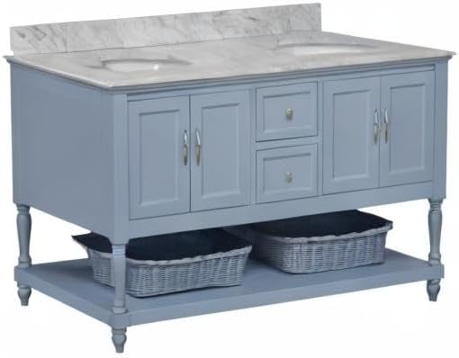 Beverly 60-inch Double Bathroom Vanity (Carrara/Powder Blue): Includes Powder Blue Cabinet with Authentic Italian Carrara Marble Countertop and White Ceramic Sinks